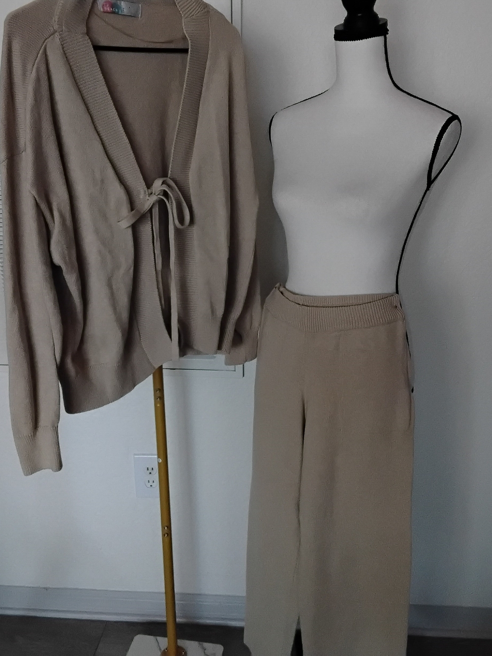 Free People Beige Women's Knit Wide-Leg Pant Suit